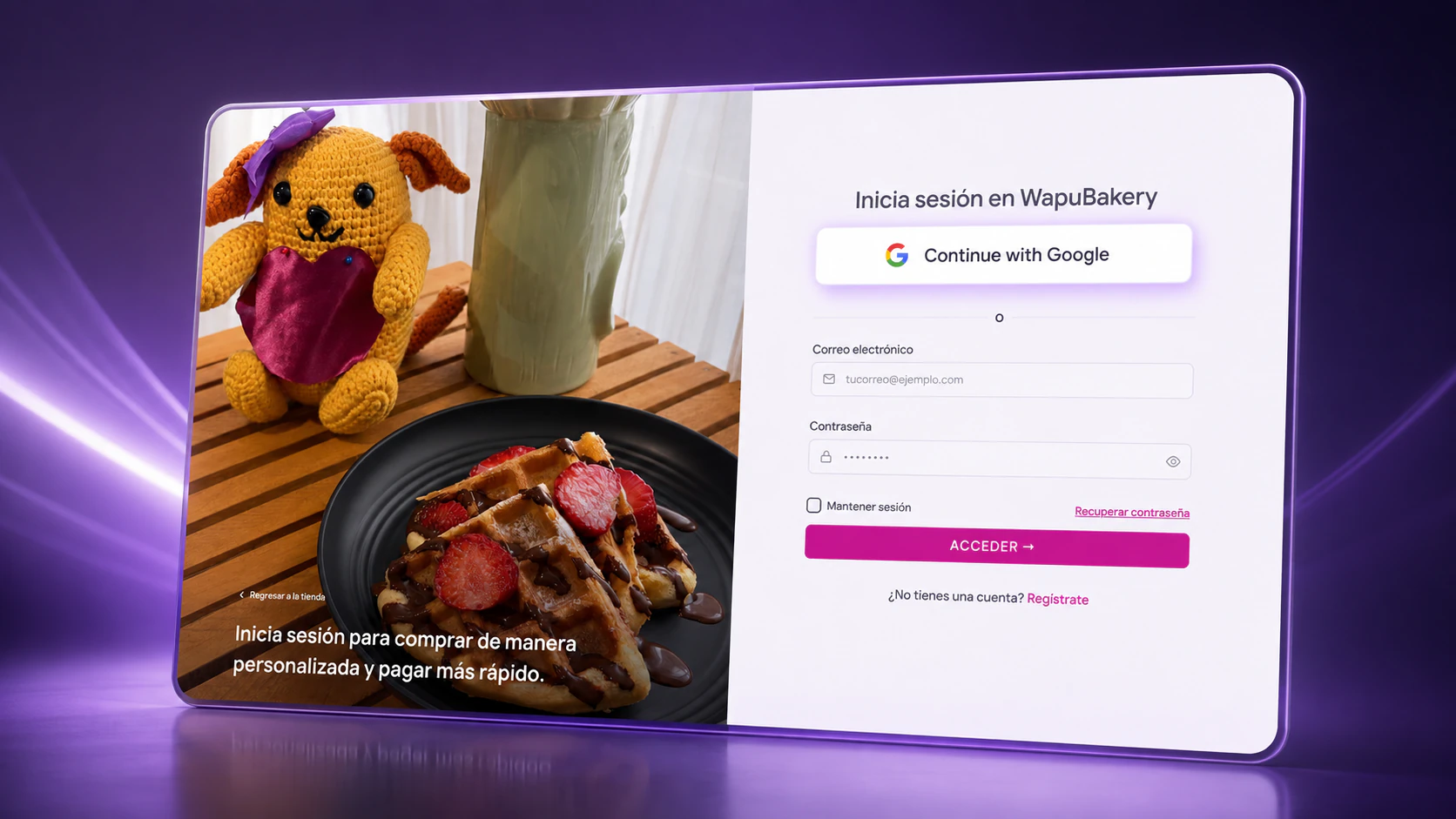 Pantalla de inicio de sesión de una tienda con acceso mediante Google